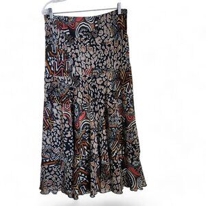 Ruby Rd Tiered Maxi Skirt Women's 12 Pull on Elastic Waist Flowy Lined Southwest